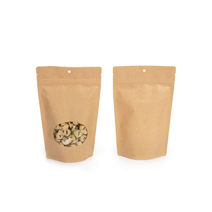 Buste doypack Kraft con finestra ovale 15 x 9 x 23 cm (100 pezzi) [ZBGO7KH]