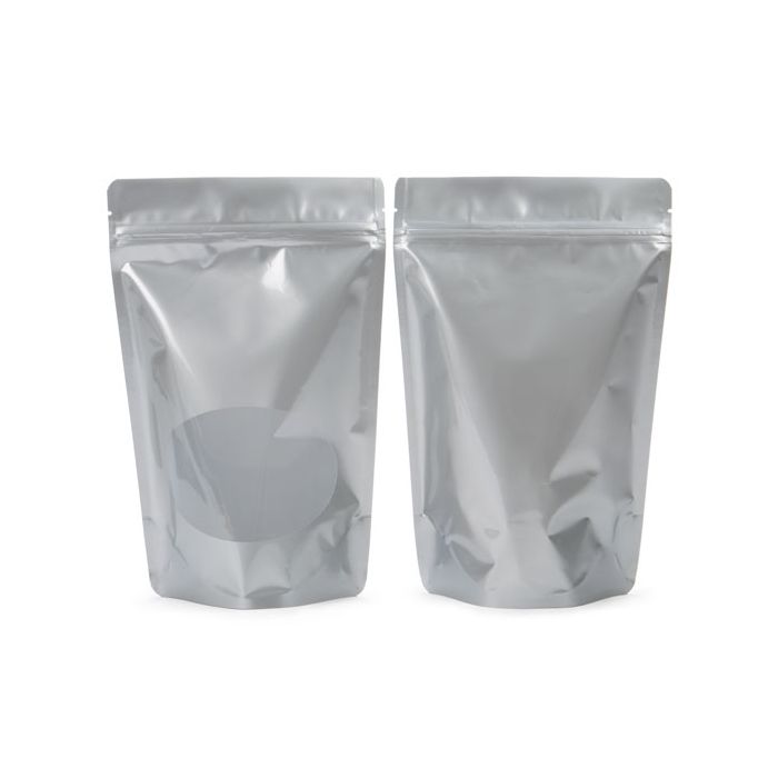 Buste doypack color argento con finestra ovale 15x9x23.2cm | 312 grammi (100 pezzi) [ZBGO7S]