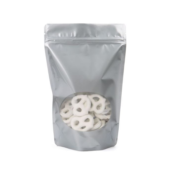 Buste doypack color argento con finestra ovale 15x9x23.2cm | 312 grammi (100 pezzi) [ZBGO7S]