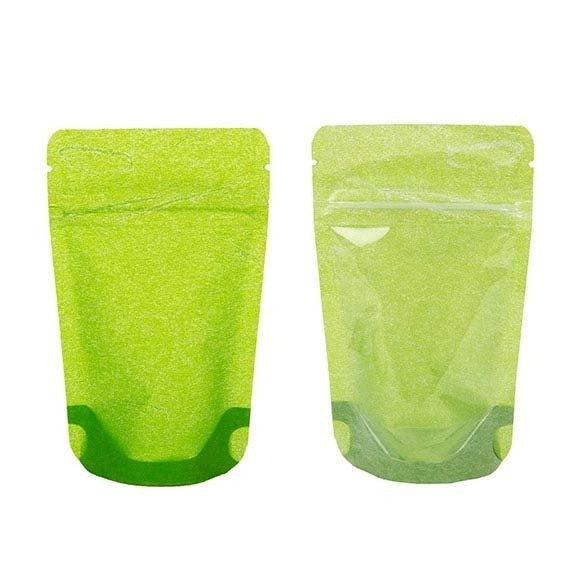 Buste doypack in carta di riso trasparente/verde 7.9x5.1x13cm | 28 grammi (100 pezzi) [ZBGR1GRC]
