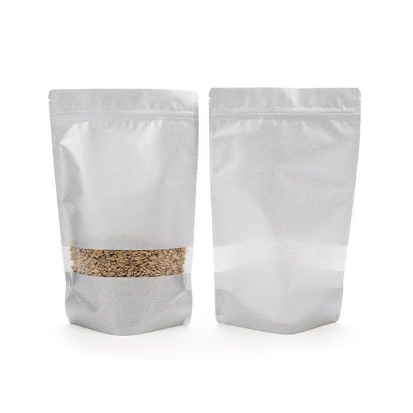 Buste doypack in carta di riso argento con finestra 17.1x8.9x28.6cm | 340 grammi (100 pezzi) [ZBGR4S]