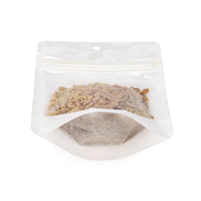 Ecologico Buste doypack carta riso Trasparente/bianche con foro 10,2x6x15,2 cm (100 pz) [ZBGRC2CW]