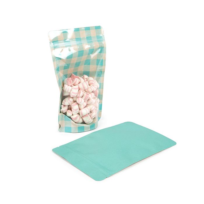 Buste doypack Trasparente/Plaid blu pastello 13x7,9x20,6 cm (25 pezzi) [ZBGSW3BLP]