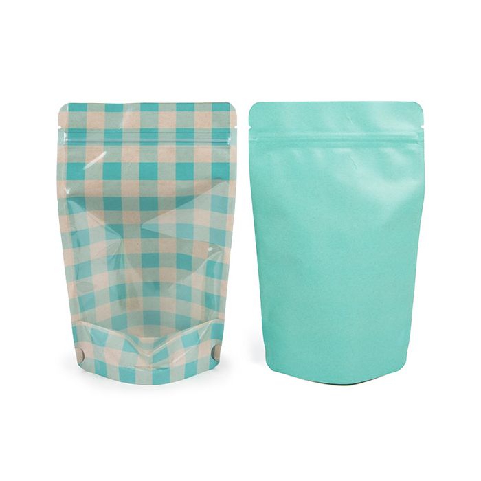 Buste doypack Trasparente/Plaid blu pastello 13x7,9x20,6 cm (25 pezzi) [ZBGSW3BLP]