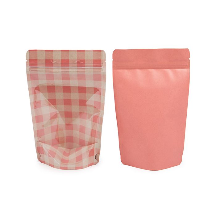 Buste doypack Trasparente/Plaid rosa pastello 13x7,9x20,6 cm (25 pezzi) [ZBGSW3PP]