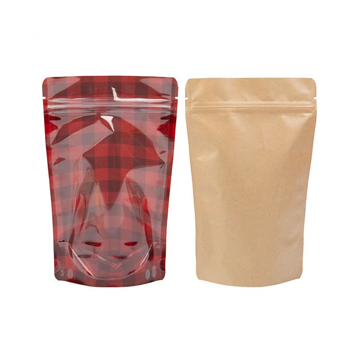 Buste doypack Trasparente/Rosso con tela motivo 13x7,9x20,6 cm (25 pezzi) [ZBGSW3RP]