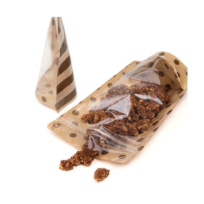 Buste doypack Trasparente/Kraft con oro punti & strisce motivo 13x7,9x20,6 cm (25 pezzi) [ZBGSW3SDG]