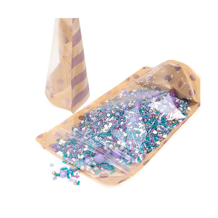 Buste doypack Trasparente/Kraft con oro rosa punti & strisce motivo 13x7,9x20,6 cm (25 pezzi) [ZBGSW3SDR]