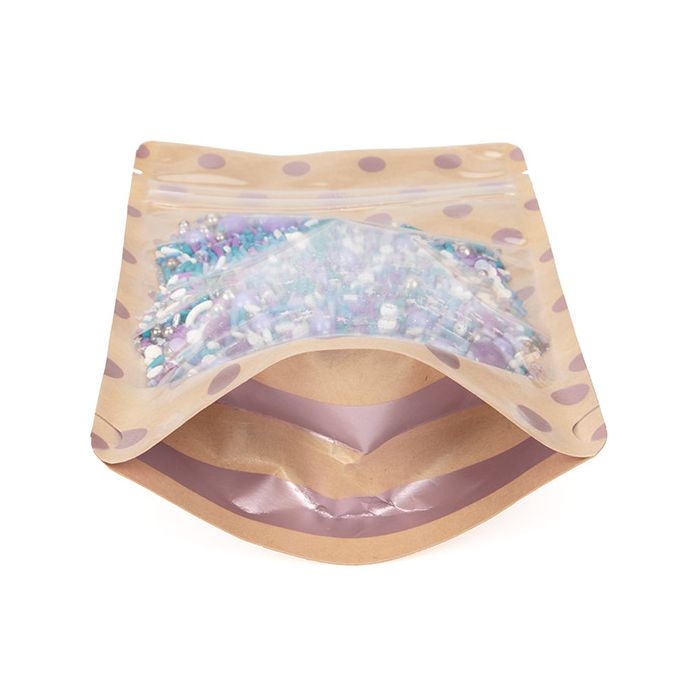 Buste doypack Trasparente/Kraft con oro rosa punti & strisce motivo 13x7,9x20,6 cm (25 pezzi) [ZBGSW3SDR]