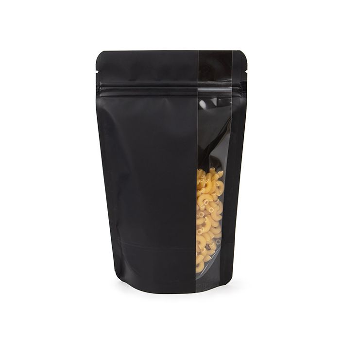 Buste doypack opaco nero con verticale finestra 13x7,9x20,6 cm (100 pz) [ZBGV3MB]