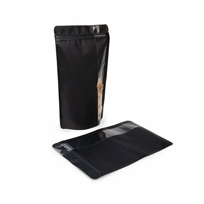 Buste doypack opaco nero con verticale finestra 17,2x8,9x28,6 cm (100 pz) [ZBGV4MB]