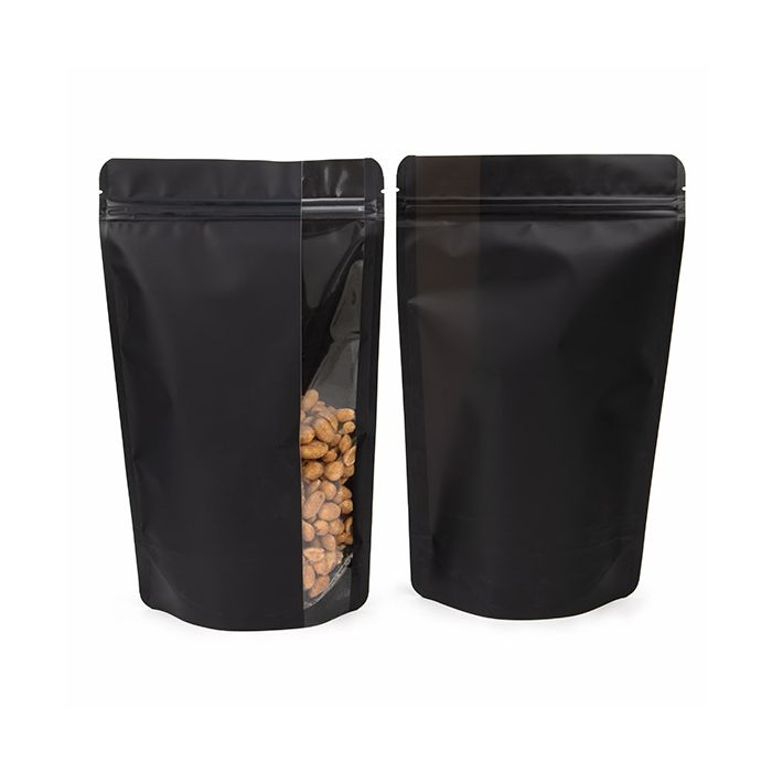 Buste doypack opaco nero con verticale finestra 17,2x8,9x28,6 cm (100 pz) [ZBGV4MB]