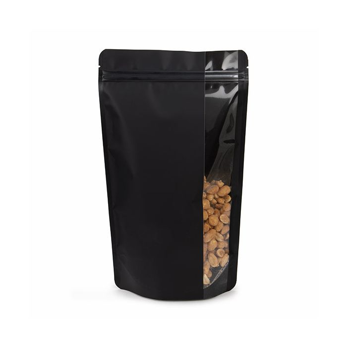 Buste doypack opaco nero con verticale finestra 17,2x8,9x28,6 cm (100 pz) [ZBGV4MB]