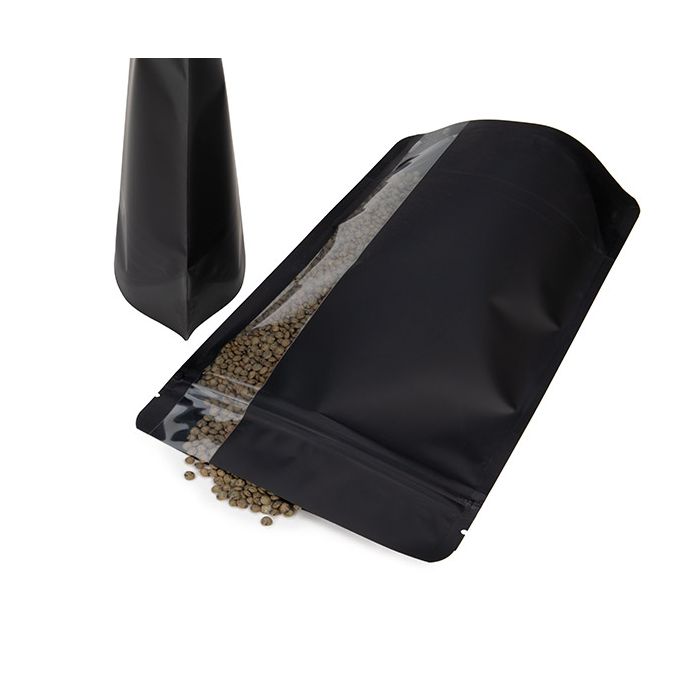 Buste doypack opaco nero con verticale finestra 14,9x8,9x23,2 cm (100 pz) [ZBGV7MB]