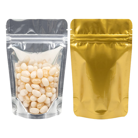 Buste doypack trasparenti/oro 9.5x5.7x15.7cm | 57 grammi (100 pezzi) [ZBGG35]