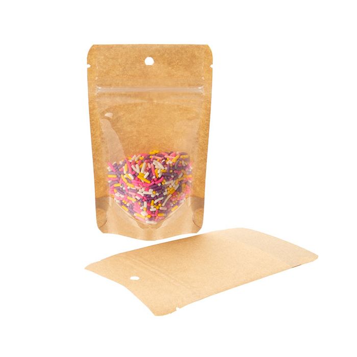 Buste doypack con retro in kraft 8 x 5 x 13 cm con foro (100 Pezzi) [ZBGKC1H]