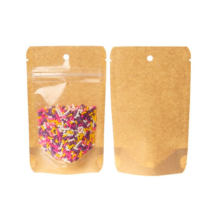 Buste doypack con retro in kraft 8 x 5 x 13 cm con foro (100 Pezzi) [ZBGKC1H]