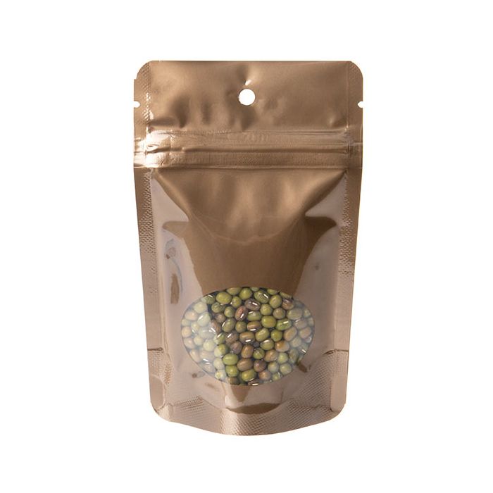 Bronze Stand Up Zipper Pouch with Oval Window 8 x 5 x 13 cm + Hang Hole