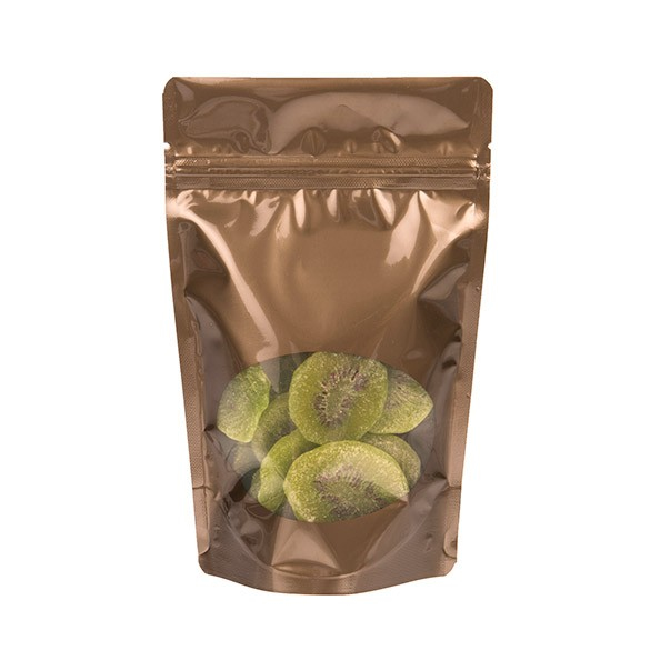 Buste doypack color bronzo con finestra ovale 13x7x20.5cm | 113 grammi (100 pezzi) [ZBGO3BZ]