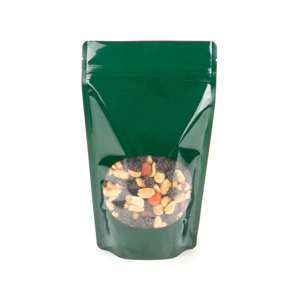 Buste doypack verdi con finestra ovale 13x7x20.5cm | 113 grammi (100 pezzi) [ZBGO3HG]