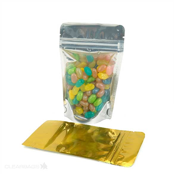 Buste doypack trasparenti/oro 9.5x5.7x15.7cm | 57 grammi (100 pezzi) [ZBGG35]