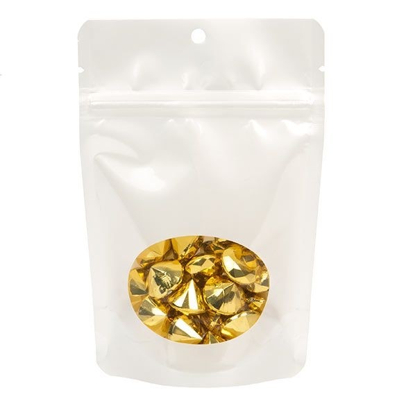 Buste doypack Bianco perla con finestra ovale 10.2x6x15.2cm con foro (100 pezzi) [ZBGO2PH]