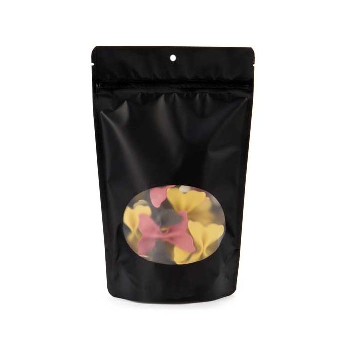 Buste doypack con finestra ovale opaco nero 14.9x8.9x23.2 cm (100 pz) [ZBGO7MBH]